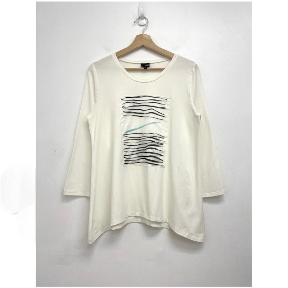 Lisa Bayne Abstract Print Art To Wear Lagenlook 3/4 Sleeve Bamboo Tee Small